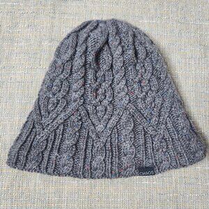 Chaos Women OS Gray Cable Knit Acrylic Wool Beanie Lined Fleece Soft Winter Warm